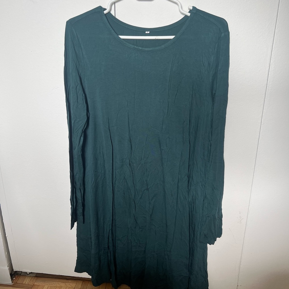 Teal Long Sleeve Flowy Mini Dress